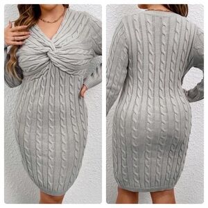 🆕 NWOT Plus Twist Cable Knit Sweater Dress Light Grey